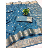 Light blue jacquard silk saree with unstitched blouse (5.5Mtr), intricate jacquard woven pattern