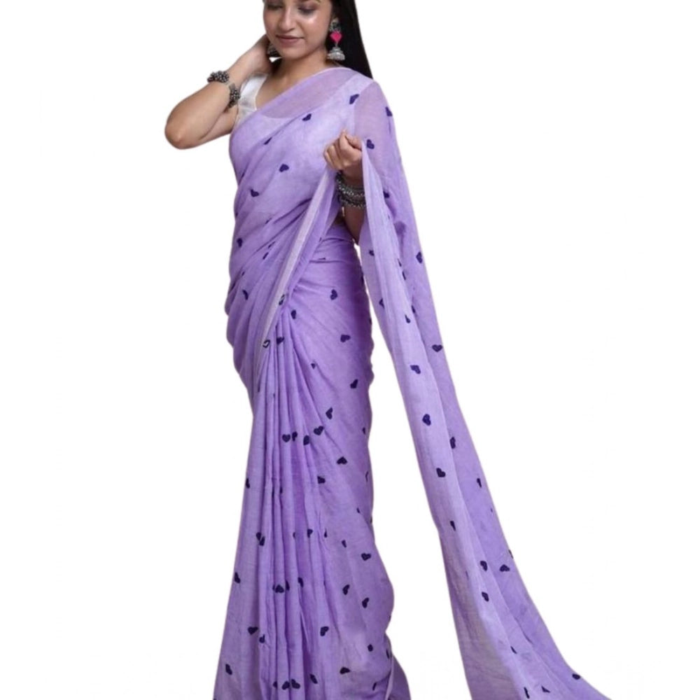 Purple linen printed saree with unstitched blouse (5.5mtr), detailed close-up of intricate design