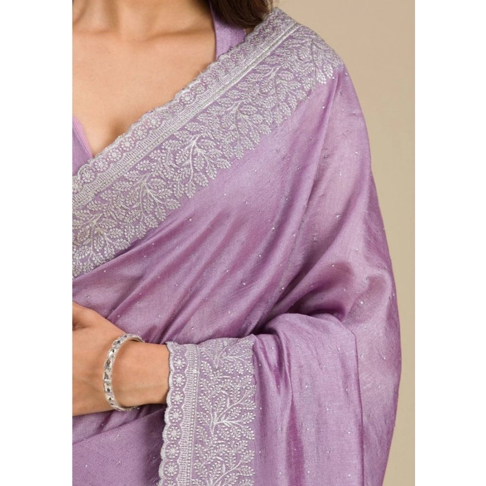 Purple silk embroidered saree with unstitched blouse (5.5mtr), intricate designs on luxurious fabric
