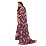 Women's Georgette Printed Saree With Unstitched Blouse 5.5Mtr (Brown)