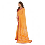 Yellow Georgette printed saree with unstitched blouse, 5.5Mtr - traditional women's fashion accessory