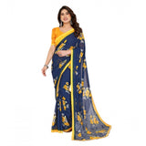 Blue Georgette printed saree with unstitched blouse (5.5mtr), Indian women's fashion accessory
