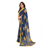 Blue Georgette printed saree with unstitched blouse, 5.5mtr length