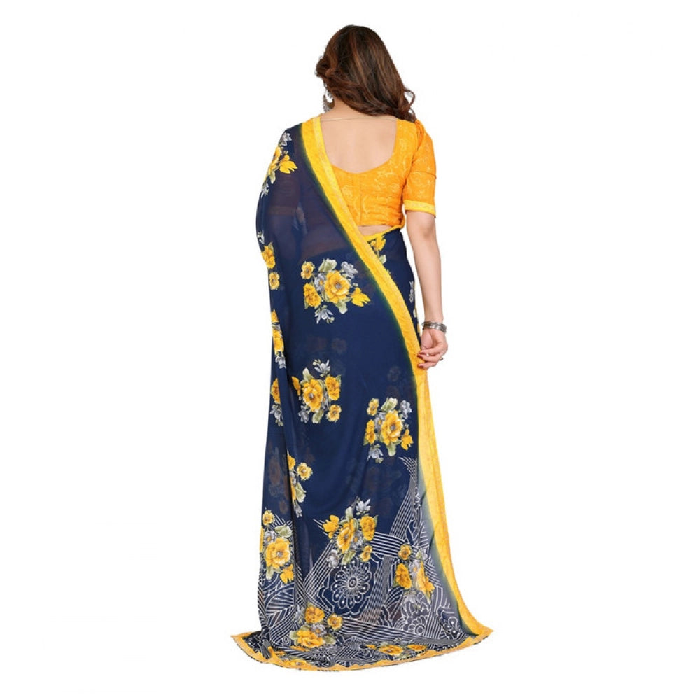 Blue Georgette printed saree with unstitched blouse (5.5mtr), elegant Indian wear