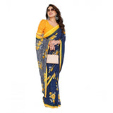 Blue georgette printed saree with unstitched blouse, 5.5Mtr length