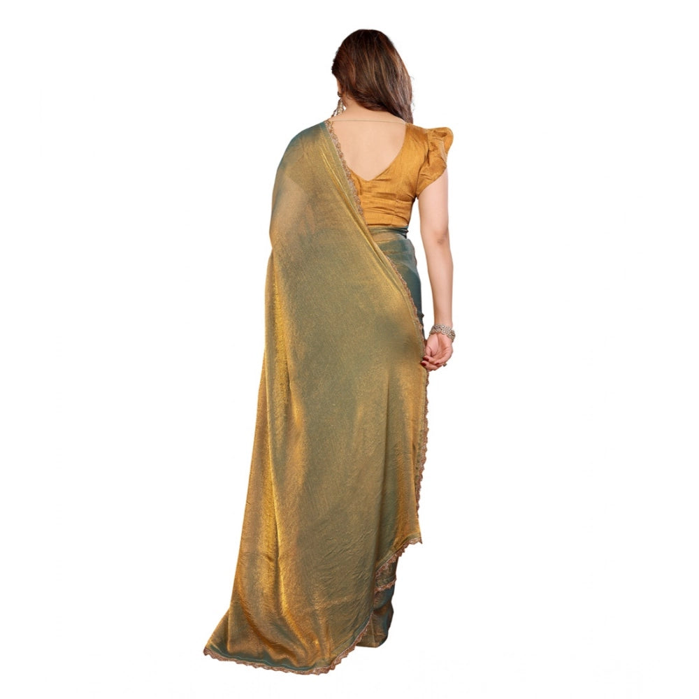 Green georgette printed saree with unstitched blouse (5.5mtr), traditional Indian women's wear on mannequin