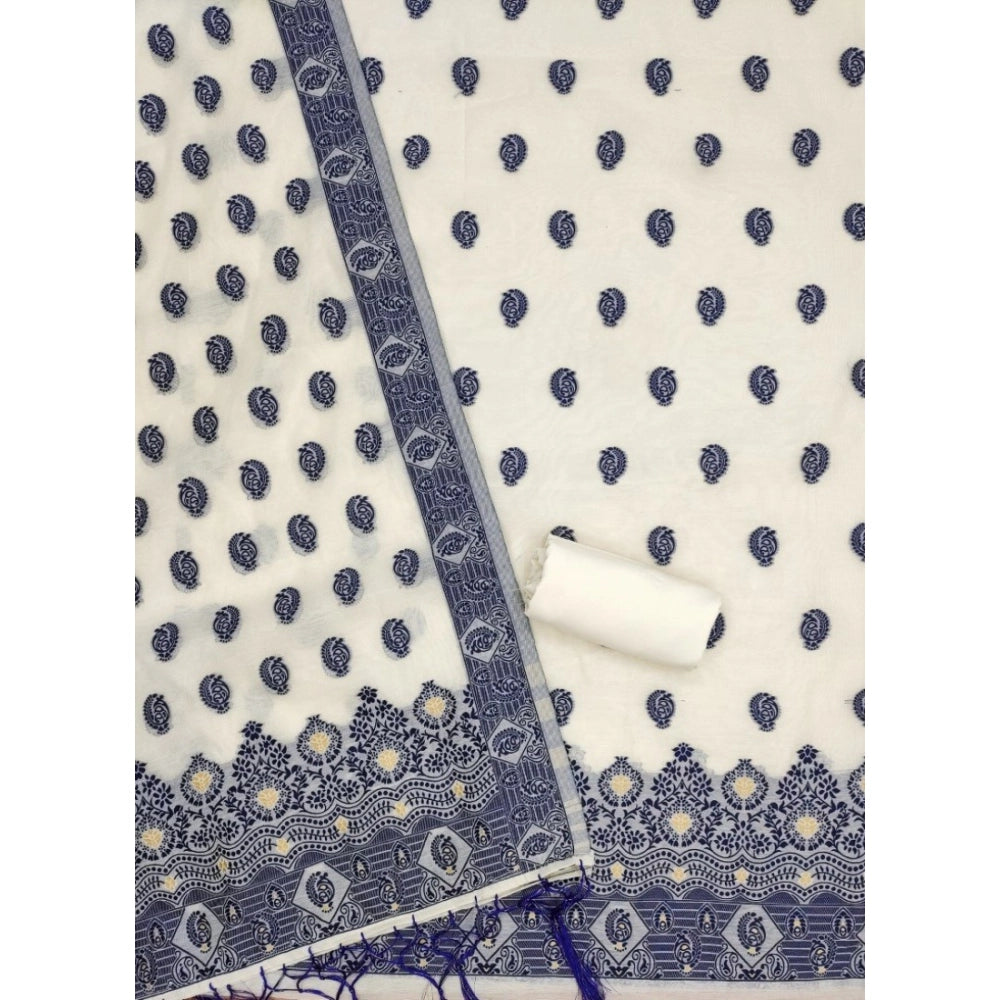 Navy Blue Banarasi Silk Printed Unstitched Salwar Suit with Dupatta (3Mts)