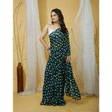 Green Georgette printed saree with unstitched blouse (5.5mtr), fashionable Indian wear on mannequin
