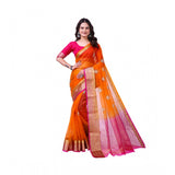 Orange organza jacquard embellished saree with unstitched blouse, vibrant accessory for traditional Indian wear