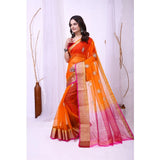 Orange organza jacquard embellished saree with unstitched blouse, vibrant traditional Indian women's wear
