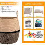 Cotton Matka With Handle 14x12 Inch Storage Basket For Clothes (Beige Black)