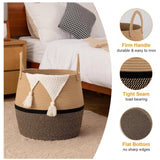 Cotton Matka With Handle 14x12 Inch Storage Basket For Clothes (Beige Black)