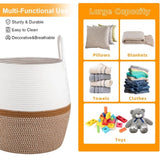 Cotton Matka With Handle 14x12 Inch Storage Basket For Clothes (Beige White)