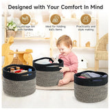 Cotton 9x7 Inch Pack of 3 Storage Basket For Clothes (Black-Beige)