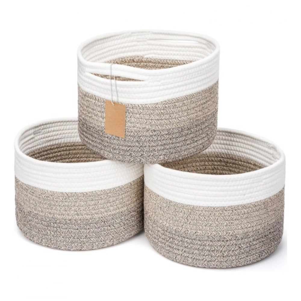 Kidi White cotton storage baskets (3 pack) for home organization, ideal for bathroom, living room & kitchen