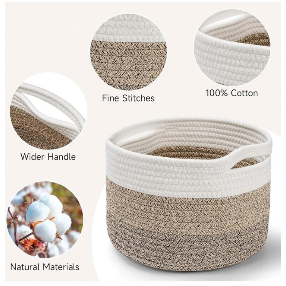 Kidi White cotton storage baskets (3pcs, 9x7 inches) for organizing kids' toys or clothes