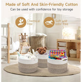 Kidi White cotton storage baskets (9x7in), pack of 3 for kids toys, bathroom, living room & kitchen organizer
