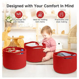 Cotton 9x7 Inch Pack of 3 Storage Basket For Clothes (Red)