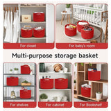 Cotton 9x7 Inch Pack of 3 Storage Basket For Clothes (Red)
