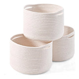 Cotton 9x7 Inch Pack of 3 Storage Basket For Clothes (White)