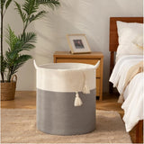 Cotton 12x14 Inch- 1 Pcs Storage Basket For Clothes (Gray-White)