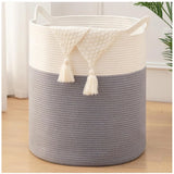 Cotton 12x14 Inch- 1 Pcs Storage Basket For Clothes (Gray-White)