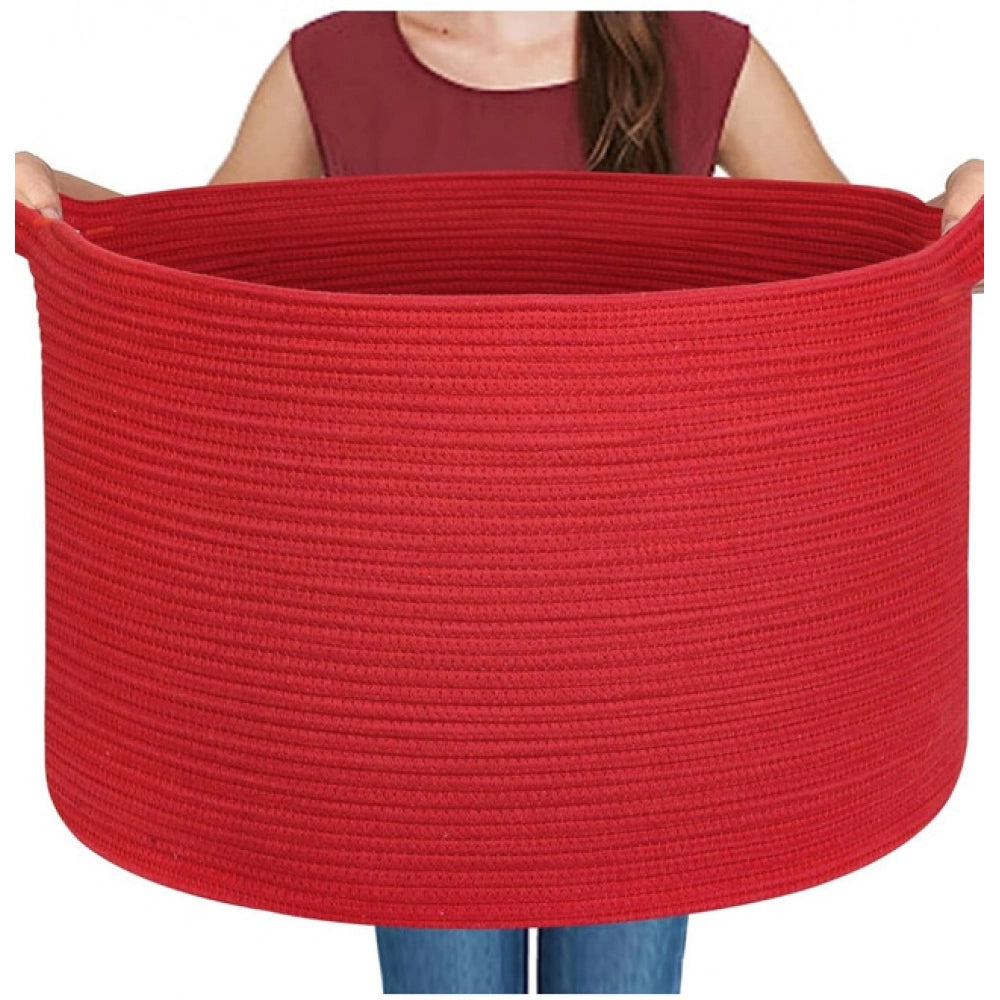 Cotton 14x12 Inch Pack of 1 Storage Basket For Clothes (Red)