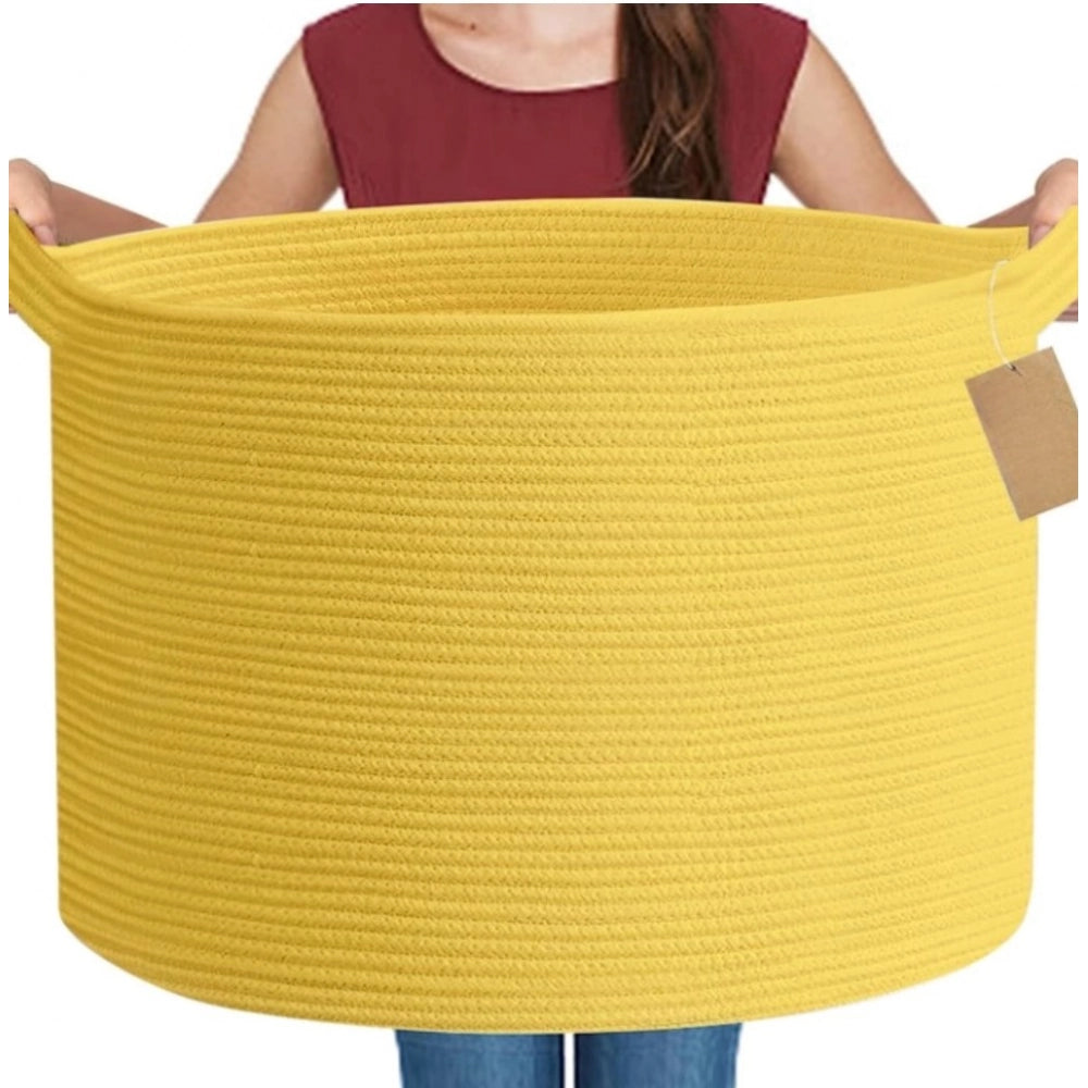 Cotton 14x12 Inch Pack of 1 Storage Basket For Clothes (Yellow)