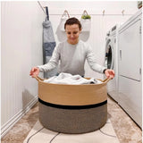 Cotton Dori 16x14 Inch Storage Basket For Clothes (Beige-Beige Black)