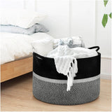 Cotton Dori 16x14 Inch Storage Basket For Clothes (Black-Black White)