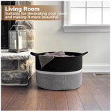 Cotton Dori 16x14 Inch Storage Basket For Clothes (Black-Black White)
