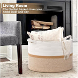 Cotton Dori 16x14 Inch Storage Basket For Clothes (White-Beige White)
