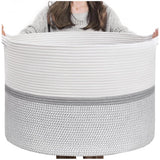 Cotton Dori 16x14 Inch Storage Basket For Clothes (White-Gray White)