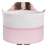 Cotton Dori 16x14 Inch Storage Basket For Clothes (White-Pink White)