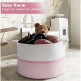 Cotton Dori 16x14 Inch Storage Basket For Clothes (White-Pink White)