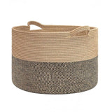 Cotton 16x14 Inch Pack of 1 Storage Basket For Clothes (Beige- Beige Black)