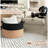 Cotton 16x14 Inch Pack of 1 Storage Basket For Clothes (Black-Beige)