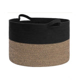 Cotton 16x14 Inch Pack of 1 Storage Basket For Clothes (Black- Beige Black)