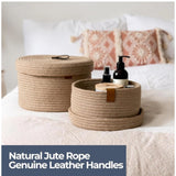 Cotton 3 Pcs Set Roti Box Storage Basket With Lid (Beige)