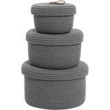 Cotton 3 Pcs Set Roti Box Storage Basket With Lid (Gray)
