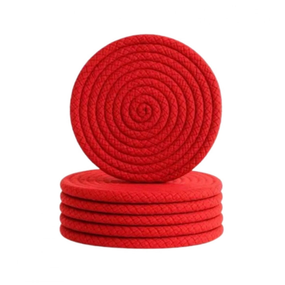 Cotton 6 Pcs Set Tea Coaster 6 Pcs Set (Red)