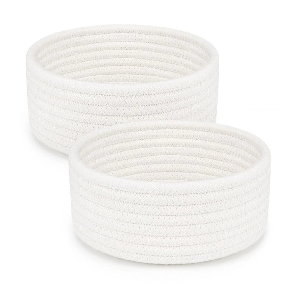 Cotton 8x3 Inch Round 2 Set Bedside Organizer (White)