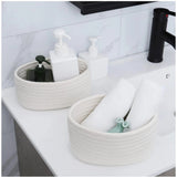 Cotton 8x3 Inch Round 2 Set Bedside Organizer (White)