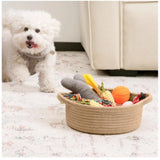 Cotton 8x3 Inch Round Bedside Organizer (Beige)