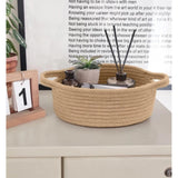 Cotton 8x3 Inch Round Bedside Organizer (Beige)