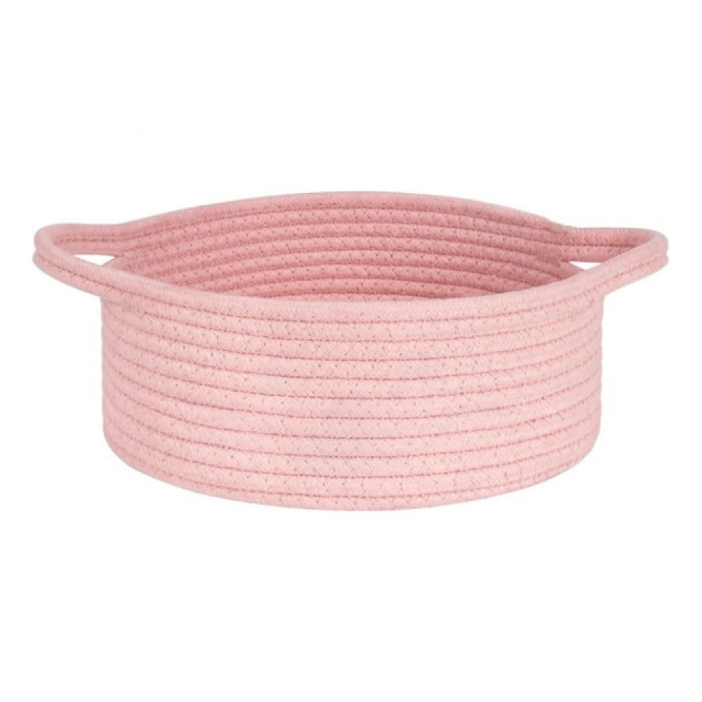 Pink cotton round bedside organizer, multi-purpose storage solution for bathroom, living room, kitchen, or kids toys
