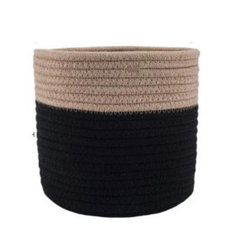 Beige black cotton flower pot for multi-purpose storage in bathroom, living room, or kitchen. May vary slightly from image." (123 characters)
