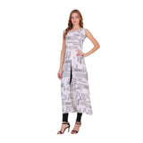 Women's Casual Crepe Sleeveless Slit Dress (White)