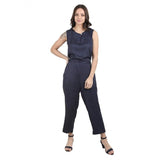 Women's Casual Crepe Sleeveless Jump Suit (Navy Blue)