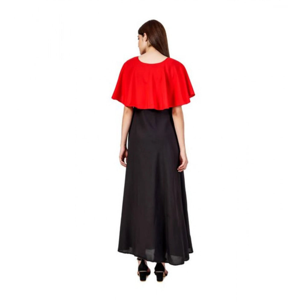 Red crepe casual cape dress for women